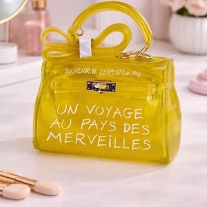 Yellow Transparent Bow Handle Women's Tote Bag